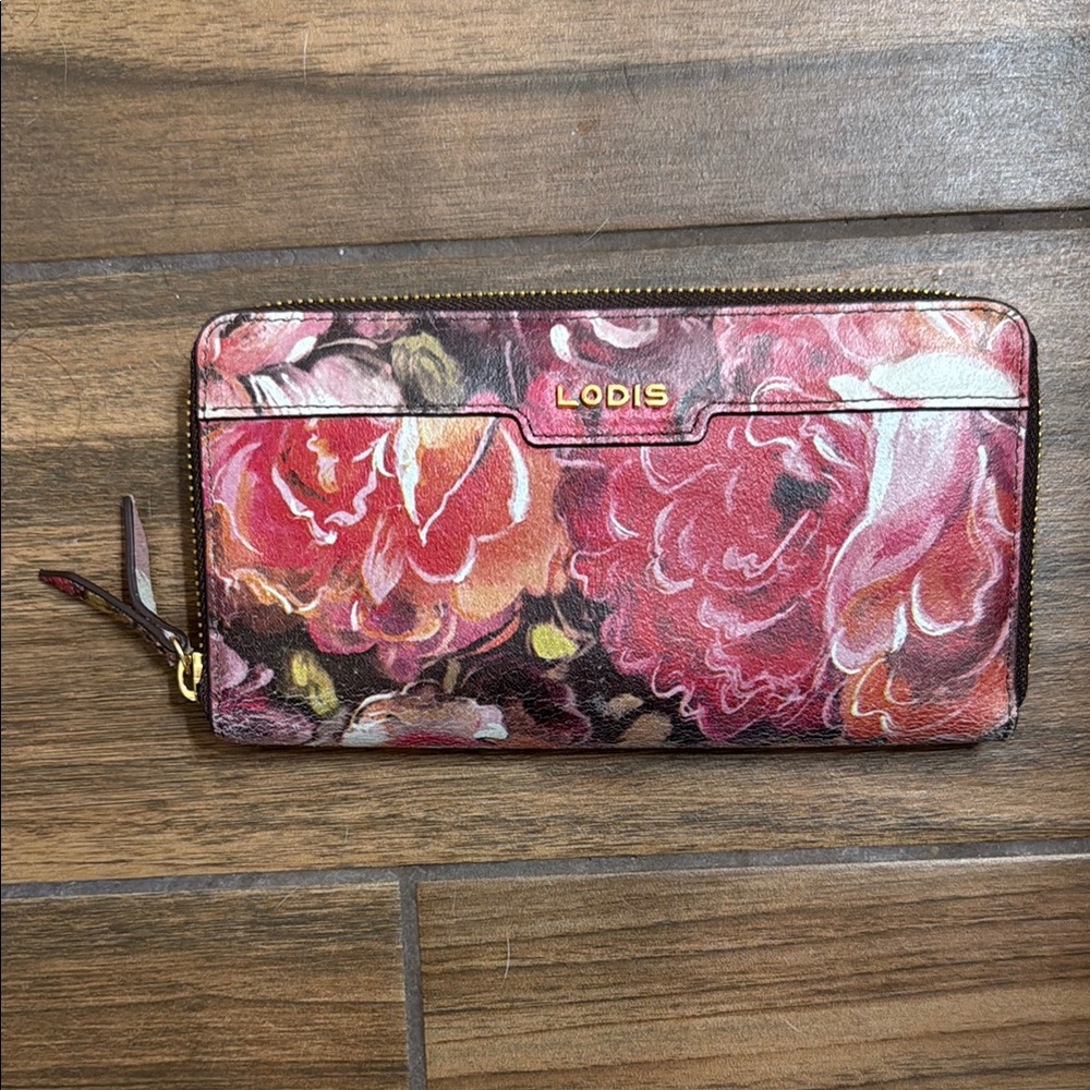 Lodis Pink and Red Wallet Zip-Around Floral Design